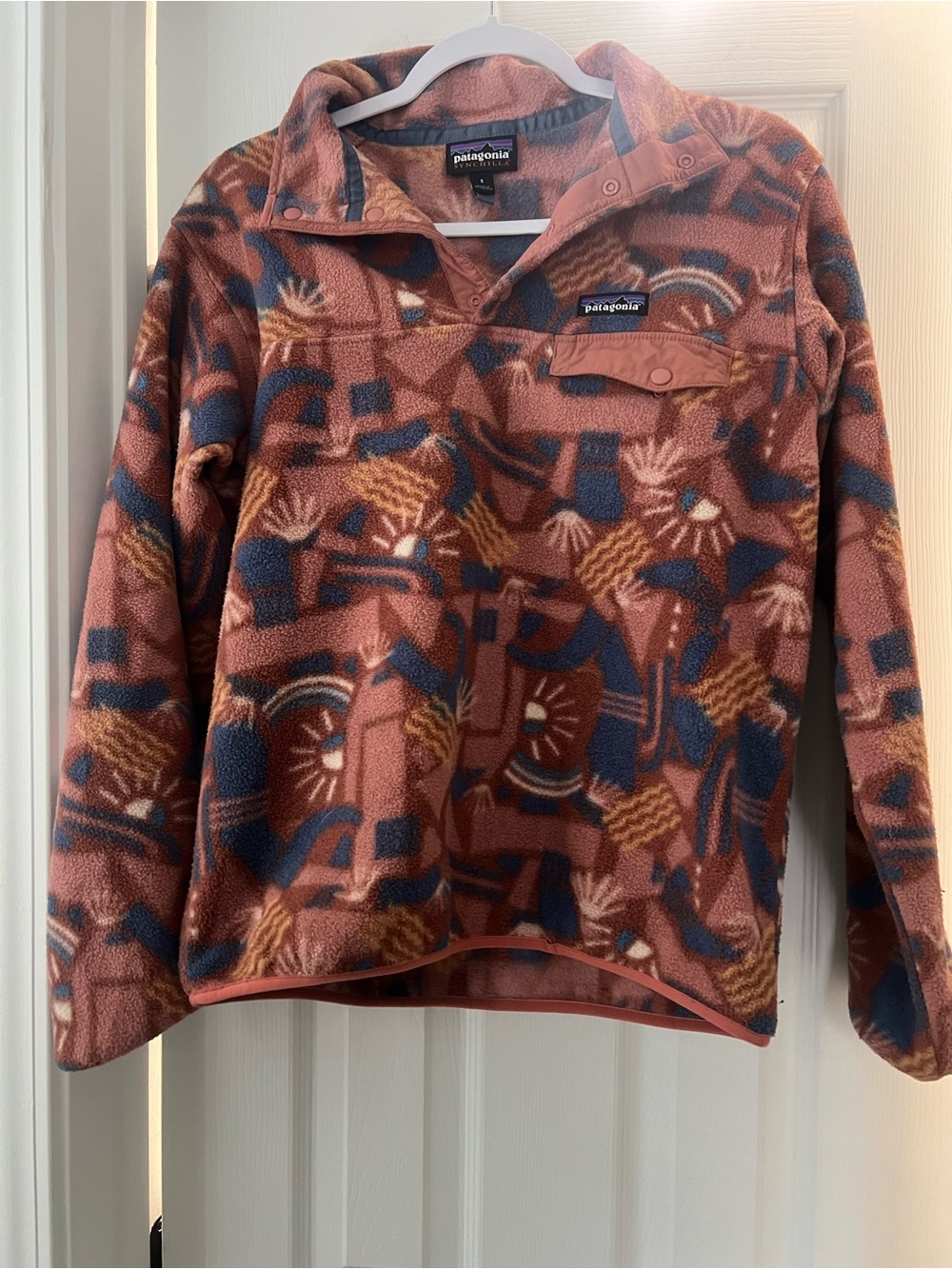 Patagonia Rust Multi Geometric Fleece Pullover